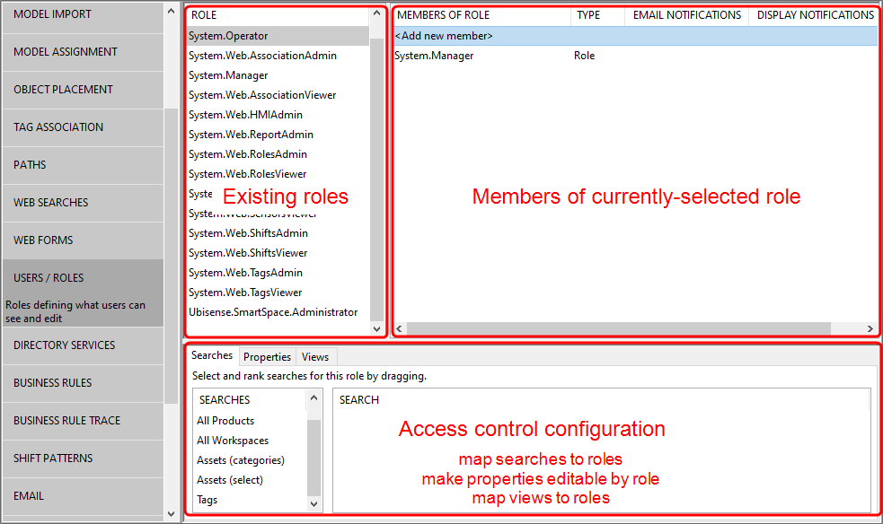 screen shot of users and roles workspace