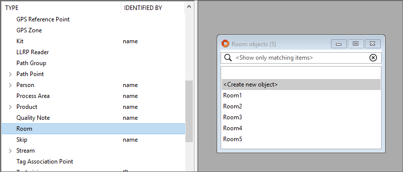 screen shot show a list of room objects