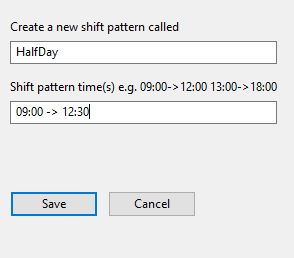 Create New Shift Pattern Dialog