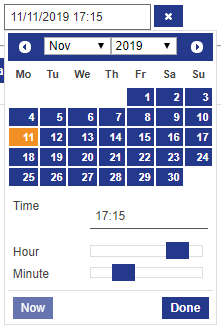 Example of the dialog displayed for the input or editing of date and time