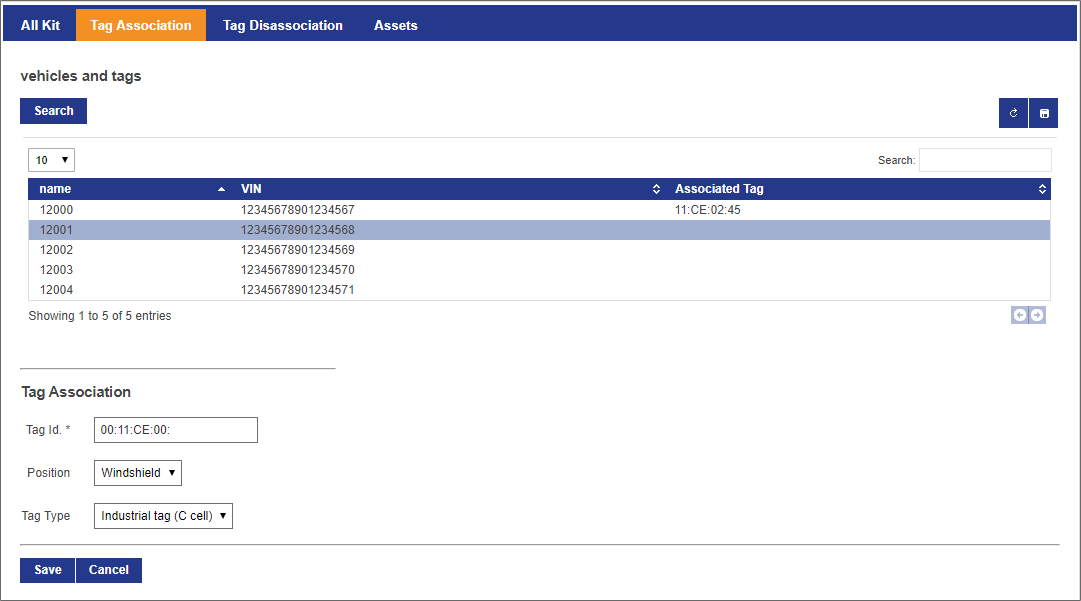 screen capture of Tag Association form in SmartSpace web
