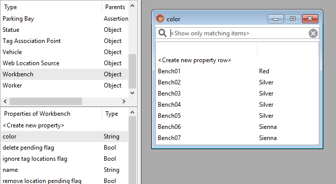 Example of color properties for workbench objects