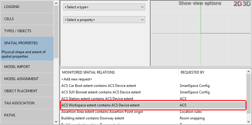 Spatial Properties tab with new monitored spatial relation indicated