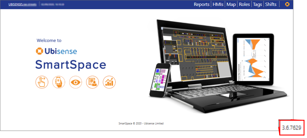 screen shot of mainpage of SmartSpace web with the version number highlighted in the bottom-right hand corner