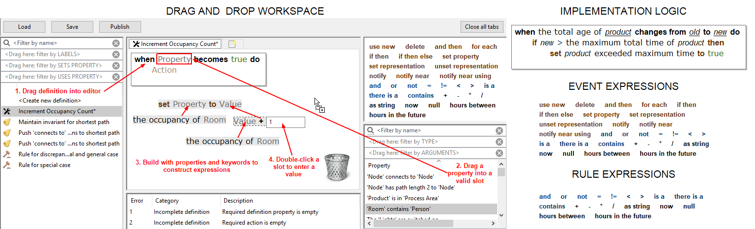 Screenshot of Rules engine developer showing building of rules